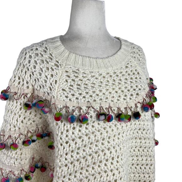 Zara Knit Chunky Pom Pom Oversized Jumper Sweater Size Small Cream - Picture 10 of 12